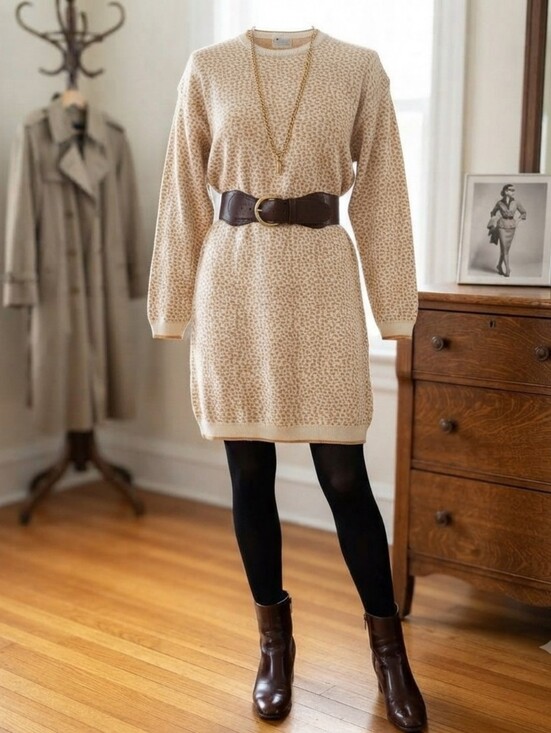 Dresses & Skirts - Vintage 80s/90s Cappagallo Sport Animal Print Sweater Dress / Long Tunic 🤎